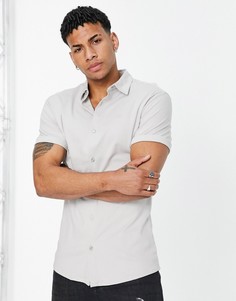 Серая облегающая рубашка из трикотажа с короткими рукавами River Island-Серый