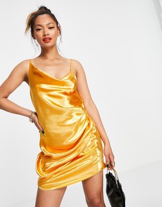Платье-комбинация мини из блестящего атласа ASOS DESIGN-Оранжевый цвет