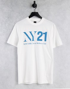 Белая футболка с принтом NY 21 River Island-Белый
