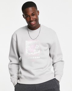Серый свитшот с принтом "Beyond" и круглым вырезом Topman