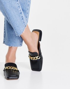 Черные лоферы с декоративной цепочкой Topshop Lamara-Черный цвет