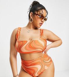 Трусы бикини с принтом завитков и завышенной талией ASOS DESIGN Curve-Multi