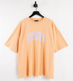 Oversized-футболка выбеленного кораллового цвета с принтом "Vit-D" ASOS DESIGN Curve-Оранжевый цвет