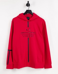 Худи красного цвета без застежки с логотипом и лентой спереди Armani Exchange-Красный