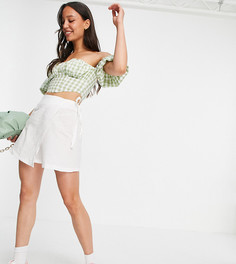 Белая мини-юбка с запахом из материала под лен ASOS DESIGN Tall-Белый