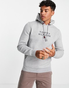 Серый меланжевый худи с логотипом-флагом на груди Tommy Hilfiger