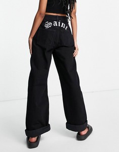 Винтажные oversized-джинсы с отделкой Topshop One-Черный цвет