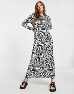 Платье-футболка макси с длинными рукавами и зебровым принтом ASOS DESIGN-Multi