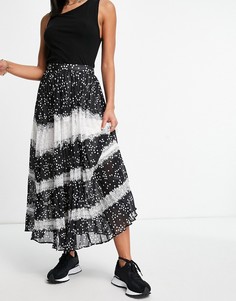 Юбка миди со складками и кружевом в черно-белый горошек ASOS DESIGN-Multi