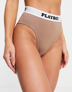 Коричневые трусы с завышенной талией Missguided Playboy-Коричневый цвет