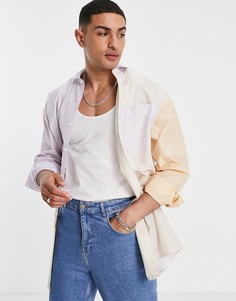 Oversized-рубашка А-силуэта в пастельную полоску пэчворк ASOS DESIGN-Желтый