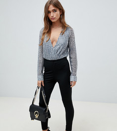 Черные эластичные брюки с высокой талией ASOS DESIGN Petite-Черный цвет