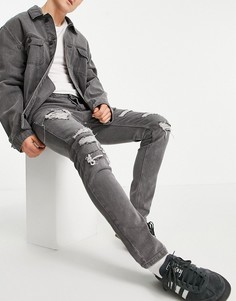 Серые эластичные джинсы скинни с заплатками Topman-Серый
