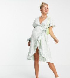 Платье миди с запахом из легкой жатой ткани в клетку Mamalicious Maternity-Multi Mama.Licious