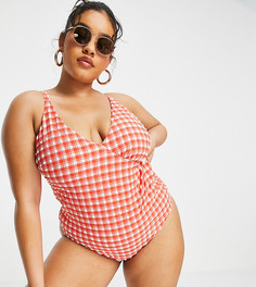 Красный слитный купальник из жатой ткани ASOS DESIGN Curve