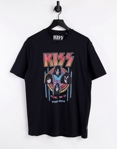 Черная свободная футболка с принтом группы KISS на груди Only & Sons-Черный
