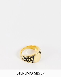 Серебряное кольцо-печатка с покрытием 14-каратным золотом ASOS DESIGN-Золотистый