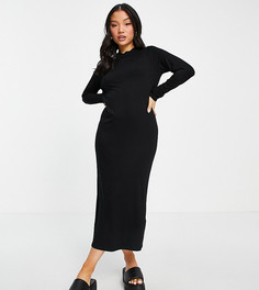 Черное платье-футболка макси с длинными рукавами ASOS DESIGN Petite-Черный цвет