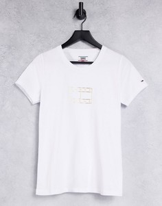 Белая футболка с логотипом-флагом с эффектом металлик Tommy Jeans-Белый