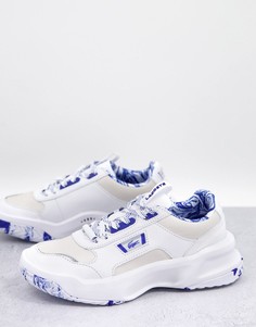 Бело-синие кожаные кроссовки на массивной подошве с мраморным принтом Lacoste Ace Lift-Белый