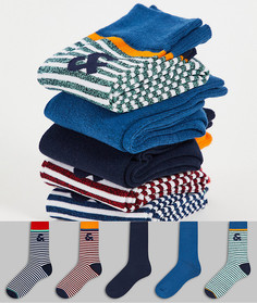 5 пар разноцветных носков в полоску и с логотипом нескольких цветов Jack & Jones-Multi