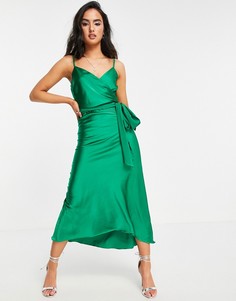 Атласное платье миди зеленого цвета на бретельках Liquorish-Зеленый