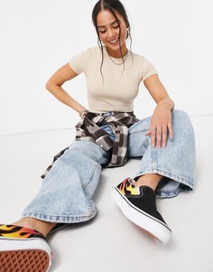 Бежевая укороченная футболка из органического хлопка Bershka-Светло-бежевый цвет