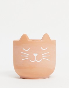 Маленький цветочный терракотовый горшок с принтом кошачьей мордочки Sass & Belle-Коричневый цвет