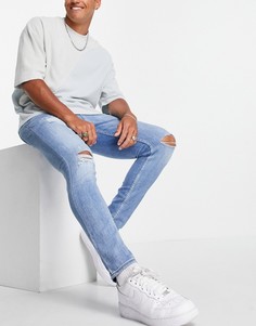 Сине-голубые выбеленные джинсы скинни со рваной отделкой New Look-Голубой