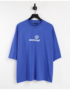 Oversized-футболка кобальтового цвета с принтом логотипа на спине ASOS Daysocial-Голубой