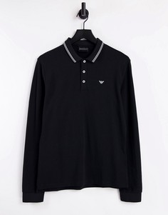 Черное узкое поло с длинными рукавами и двойной окантовкой Emporio Armani-Черный цвет