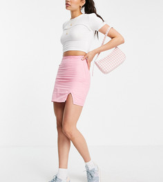 Розовая мини-юбка из ткани под лен с разрезом снизу ASOS DESIGN Tall-Розовый цвет