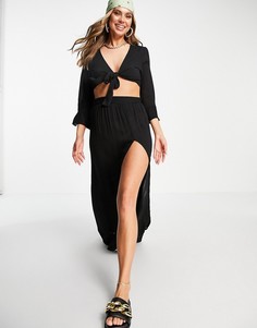 Топ с завязкой спереди и юбка макси с высоким разрезом South Beach-Черный цвет