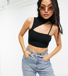 Черный кроп-топ с асимметричным вырезом горловины ASOS DESIGN Petite