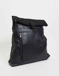 Кожаный рюкзак-тоут с подворачиваемым верхом Urbancode-Черный цвет
