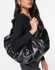 Черная сумка на плечо изогнутой формы со сборками Ego-Черный цвет ЭГО