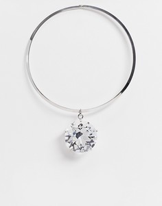 Серебристое ожерелье-чокер с крупной подвеской-кристаллом Ego-Серебристый ЭГО