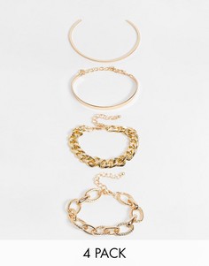 Набор золотистых браслетов с цепочками из звеньев и в виде манжеты EGO-Золотистый ЭГО