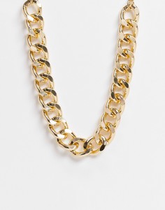 Золотистое ожерелье-цепочка с массивными плоскими звеньями Ego-Золотистый ЭГО