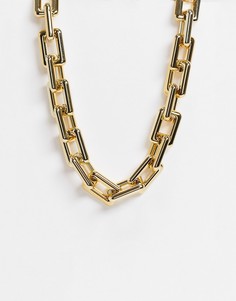 Золотистое массивное ожерелье-цепочка с квадратными звеньями EGO-Золотистый ЭГО
