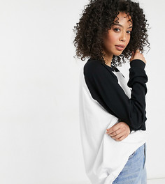Белый лонгслив в стиле oversized с контрастными рукавами реглан черного цвета ASOS DESIGN Tall-Multi