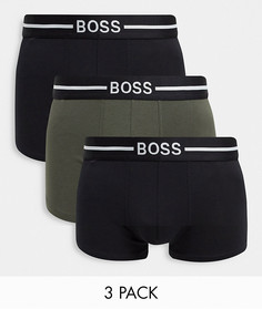 3 пары боксеров-брифов из органического хлопка черного цвета и цвета хаки BOSS Вodywear-Черный цвет