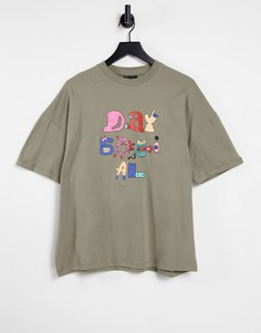 Зеленая oversize-футболка с принтом логотипа на груди ASOS Daysocial-Зеленый цвет