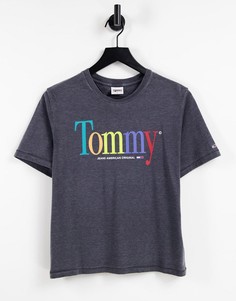 Черная футболка с радужным логотипом Tommy Jeans-Черный цвет