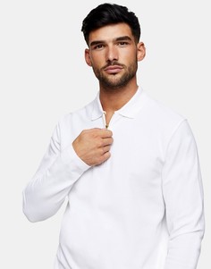 Белое поло с длинными рукавами из пике Topman-Белый