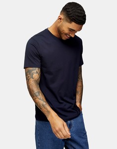 Темно-синяя классическая футболка Topman-Темно-синий