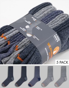 Набор из 5 пар высоких махровых носков синего/черного/серого цветов Weatherproof-Темно-синий