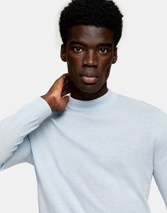 Голубой вязаный джемпер с воротником-стойкой Topman