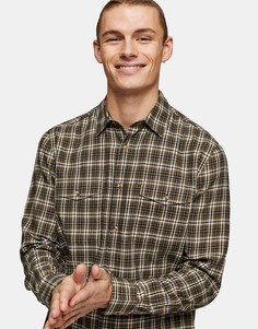 Рубашка цвета хаки с длинными рукавами в клетку Topman-Зеленый цвет