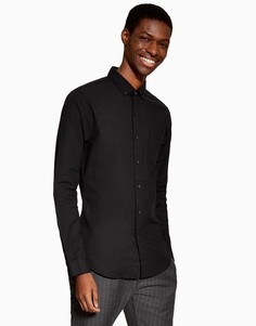 Черная эластичная оксфордская рубашка с длинными рукавами Topman-Черный цвет